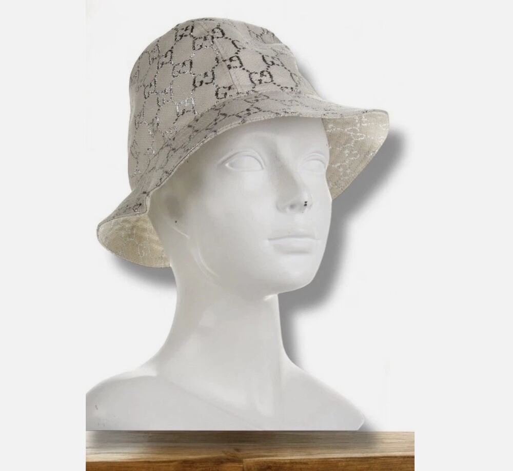 Gucci Bucket Hat - "Lame" Silver and Cream Size XL 59cm Authentic GG Neutral
